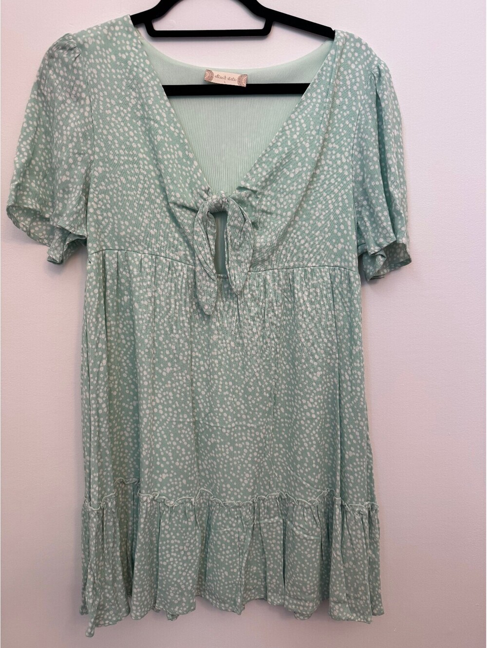 Altar'd State Light Green Polka Dot Tie-Front Dress Size L